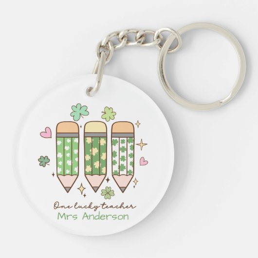 Personalized Clover One Lucky Teacher Pencil  Sleutelhanger (Achterkant)