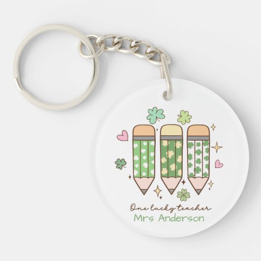 Personalized Clover One Lucky Teacher Pencil  Sleutelhanger (Voorkant)