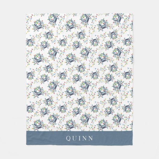 Personalized Coastal Crab Christmas Lights Holiday Fleece Deken (Voorkant)