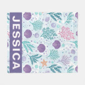 Personalized Coastal Seaweed Shells Ocean Fleece Deken (Voorkant (Horizontaal))