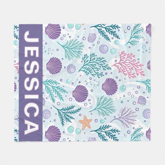 Personalized Coastal Seaweed Shells Ocean Fleece Deken (Voorkant (Horizontaal))