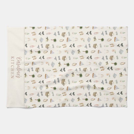 Personalized Coastal Summer Getaway Pattern Theedoek (Horizontaal)