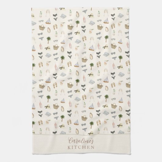 Personalized Coastal Summer Getaway Pattern Theedoek (Verticaal)