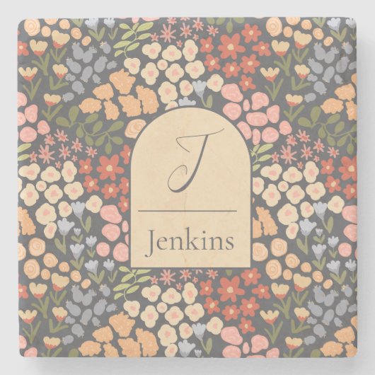 Personalized Coaster Set – Custom Name & Initial Stenen Onderzetter (Voorkant)