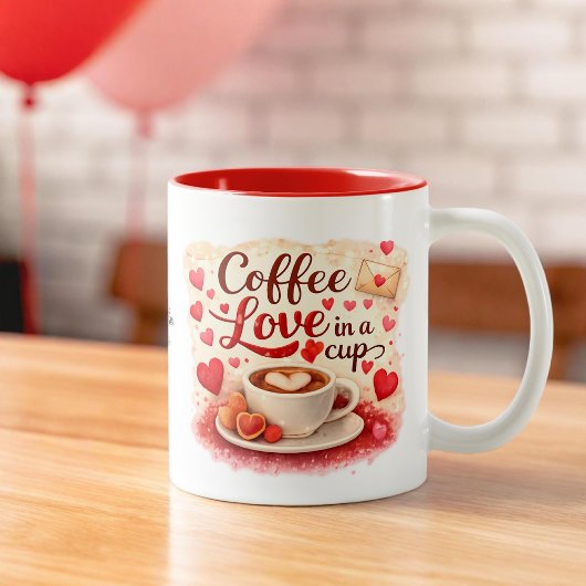 Personalized Coffee Love in a Cup Valentine mug Tweekleurige Koffiemok