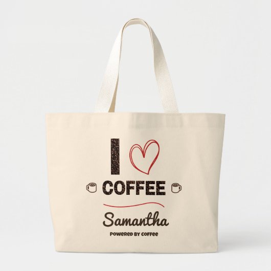 Personalized Coffee Lover Name Design Grote Tote Bag (Voorkant)