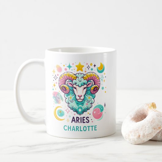 Personalized Colorful Aries Zodiac Astrology Sign Koffiemok (Met donut)