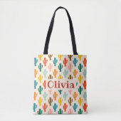 Personalized Colorful Cacti Pattern Tote Bag (Voorkant)