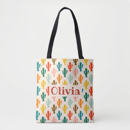 Personalized Colorful Cacti Pattern Tote Bag (Voorkant)