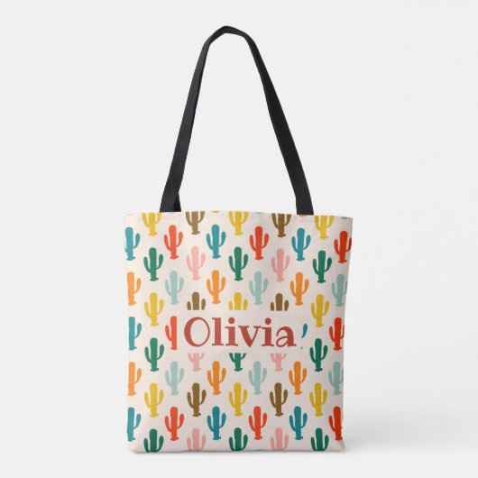 Personalized Colorful Cacti Pattern Tote Bag (Achterkant)