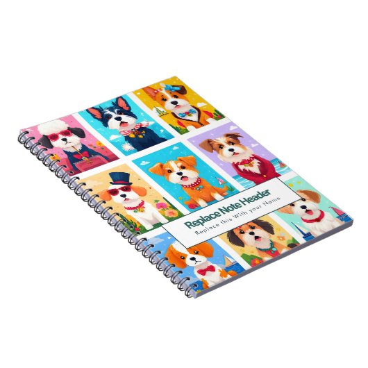 Personalized Colorful Cute Dogs Notebook Notitieboek (Rechterzijde)