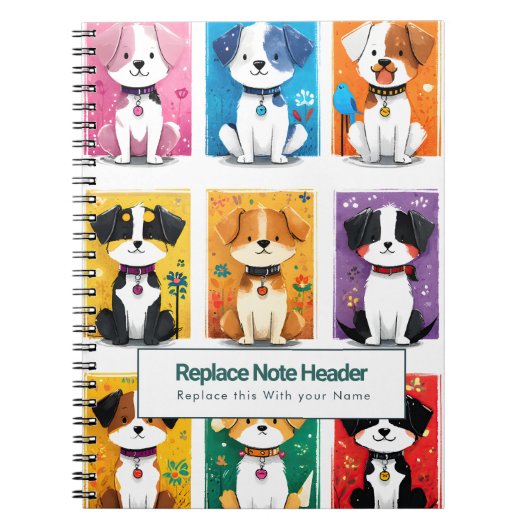 Personalized Colorful Cute Dogs Notebook Notitieboek (Voorkant)