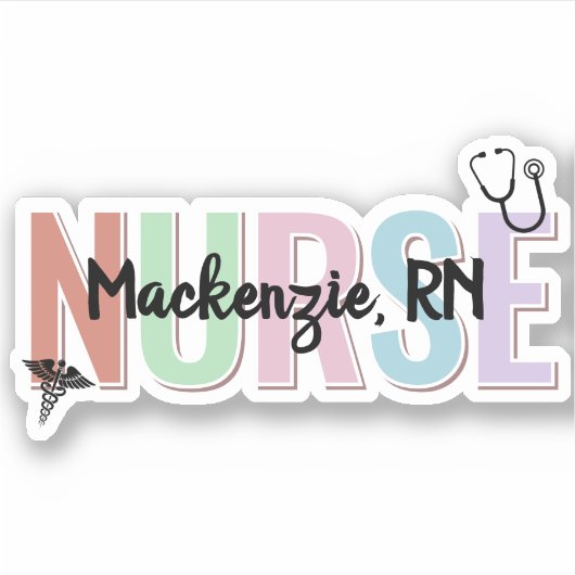 Personalized Colorful Nurse Stethoscope RN NP Sticker (Voorkant)