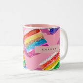 Personalized Colorful Rainbow Cake Slice Tweekleurige Koffiemok (Voorkant rechts)