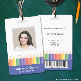Personalized Colorful School Teacher Bar Code ID Badge