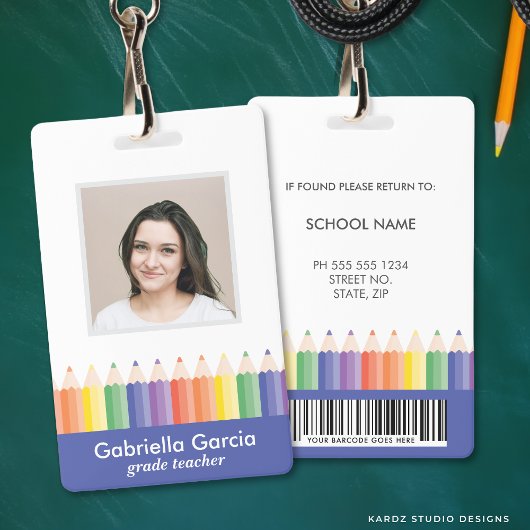 Personalized Colorful School Teacher Bar Code ID Badge