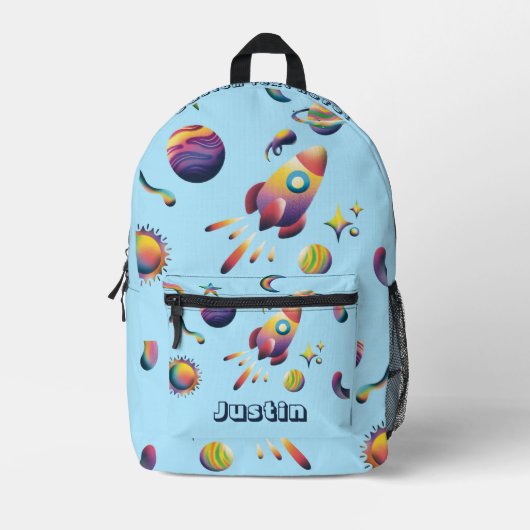 Personalized Colorful Space Planets Back to School Bedrukte Rugzak (Voorkant)