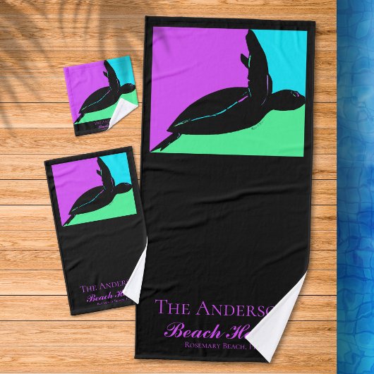 Personalized Colorful Tropical Sea Turtle Family Bad Handdoek