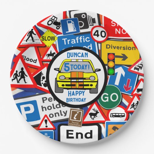 Personalized Colourful Road Signs, Birthday Party Papieren Bordje (Voorkant)