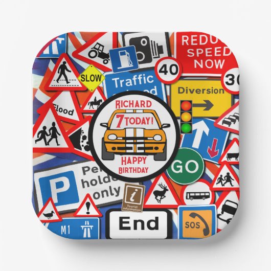 Personalized Colourful Road Signs, Birthday Party Papieren Bordje (Voorkant)