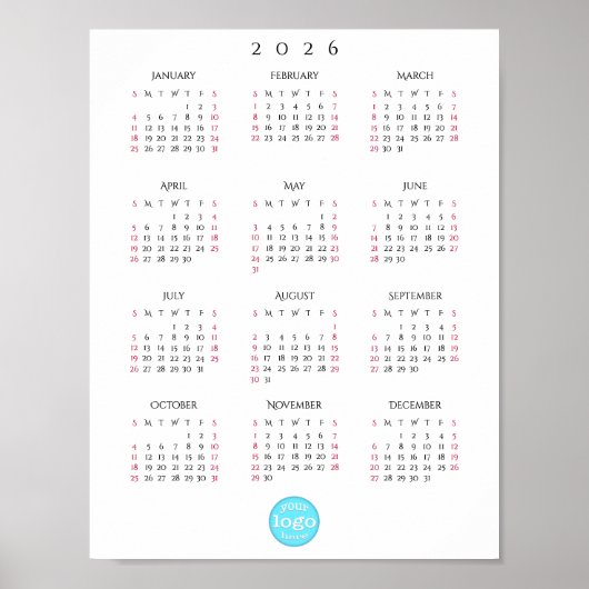 Personalized Company Business Logo 2026 Calendar Poster (Voorkant)
