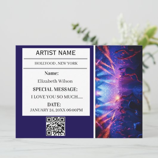 Personalized Concert Ticket Gift Event Ticket Kaart (Staand voorkant)