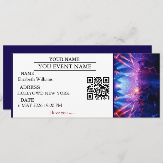 Personalized Concert Ticket Gift Surprise Gifts  Kaart (Voorkant / Achterkant)