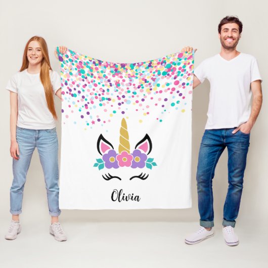 Personalized Confetti Unicorn Blanket – Polka Dot  Fleece Deken (In situ)