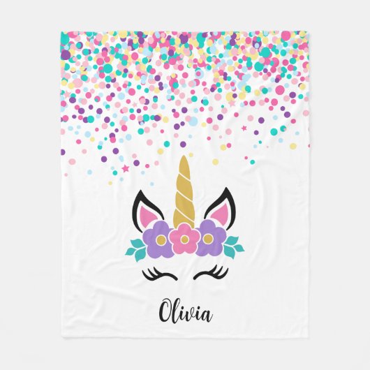 Personalized Confetti Unicorn Blanket – Polka Dot  Fleece Deken (Voorkant)