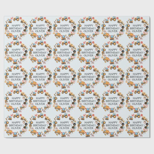 Personalized Construction Theme Birthday Party  Cadeaupapier (Vlak)