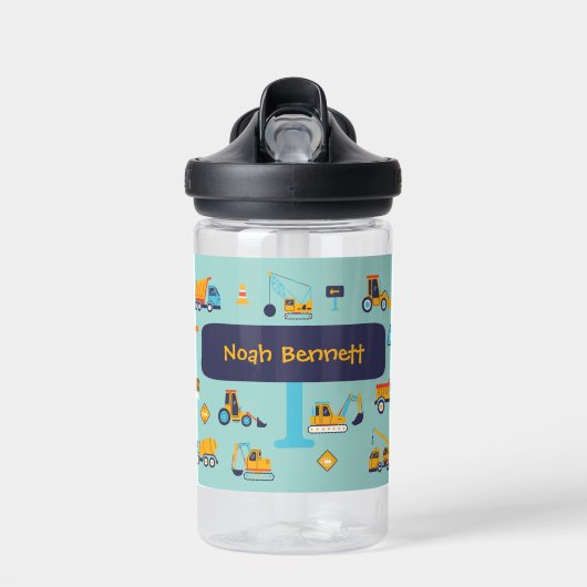 Personalized Construction Truck Bottle for Boys Waterfles (Voorkant)