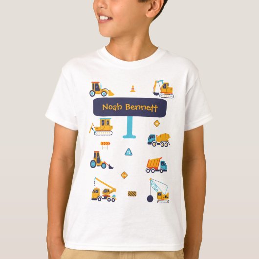 Personalized Construction Truck T-Shirt for Boys (Voorkant)