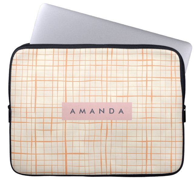 Personalized Contemporary Peach Line Art Laptop Sleeve (Voorkant)