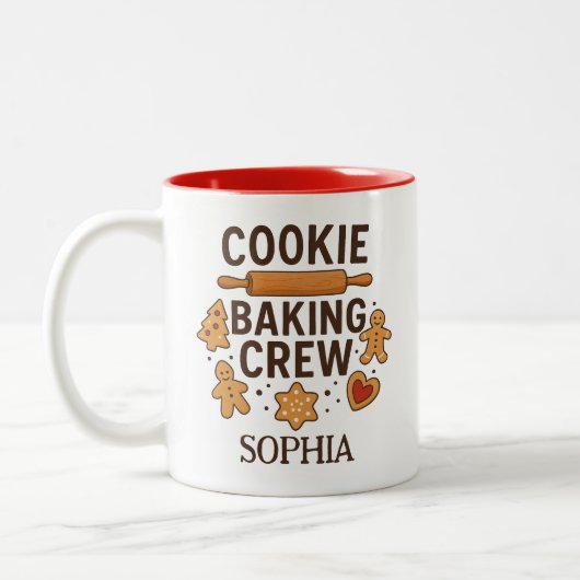 Personalized Cookie Baking Crew – Custom Name Tweekleurige Koffiemok (Links)