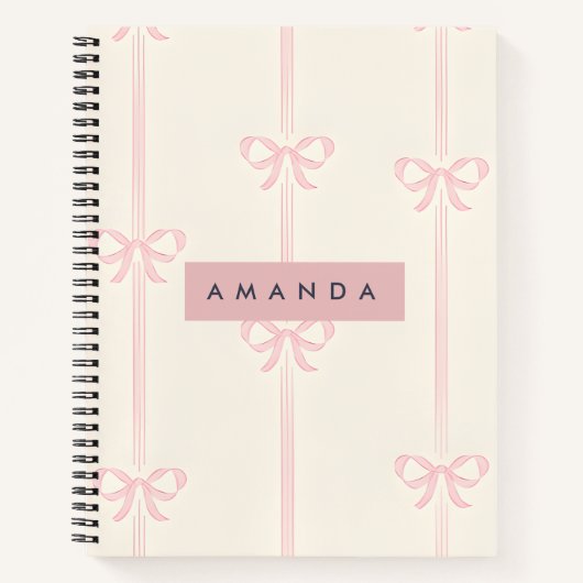 Personalized Coquette Blush Pink Bow Ribbon  Notitieboek (Voorkant)