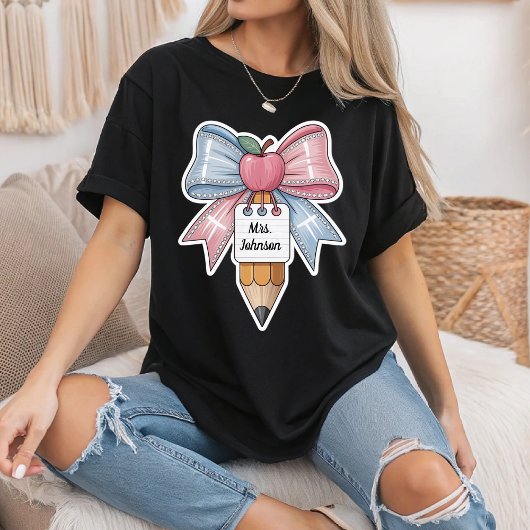 Personalized Coquette Bow Teacher Back To School T-shirt