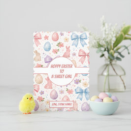 Personalized Coquette Bunny & Pink Bow Easter Feestdagenkaart