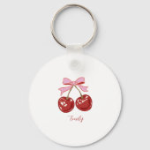 Personalized Coquette Cherry Bow Name Sleutelhanger (Voorkant)