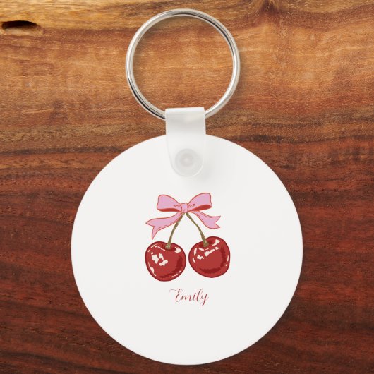 Personalized Coquette Cherry Bow Name  Sleutelhanger (Voorkant)