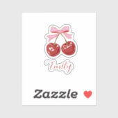  Personalized Coquette Cherry Bow Name Sticker (Vel)