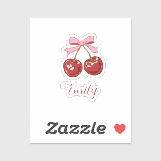  Personalized Coquette Cherry Bow Name Sticker (Vel)