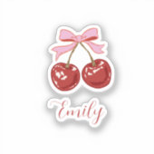  Personalized Coquette Cherry Bow Name Sticker (Voorkant)