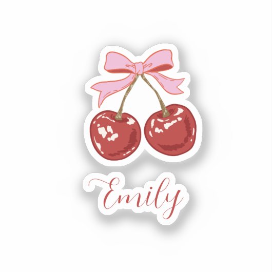  Personalized Coquette Cherry Bow Name Sticker (Voorkant)
