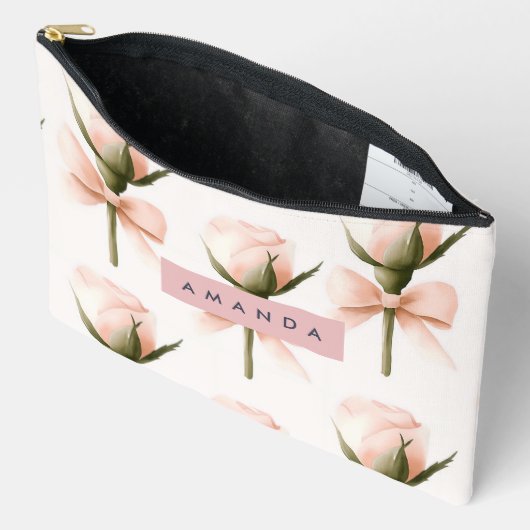 Personalized Coquette Pattern Blush Rose & Bow  Etui (Open)