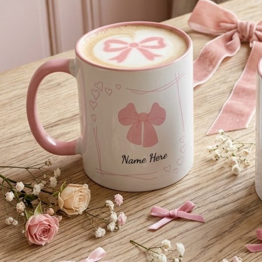 Personalized Coquette Pink Bow Coffee Mug Mok