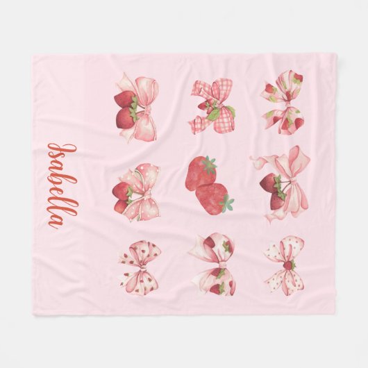 Personalized Coquette Strawberry & Bow  Fleece Bla (Voorkant (Horizontaal))