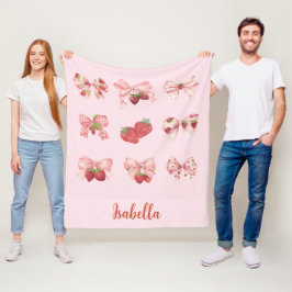 Personalized Coquette Strawberry & Bow  Fleece Bla Deken