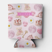 Personalized Coquette Teddy Bear Pink Aesthetic Blikjeskoeler (Voorkant)