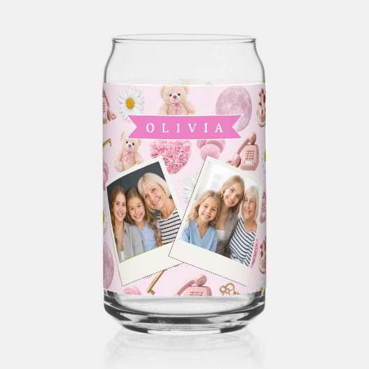 Personalized Coquette Teddy Bear Pink Aesthetic Blikvorm Glas (Voorkant)