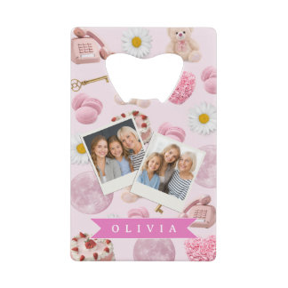 Personalized Coquette Teddy Bear Pink Aesthetic Creditkaart Flessenopener